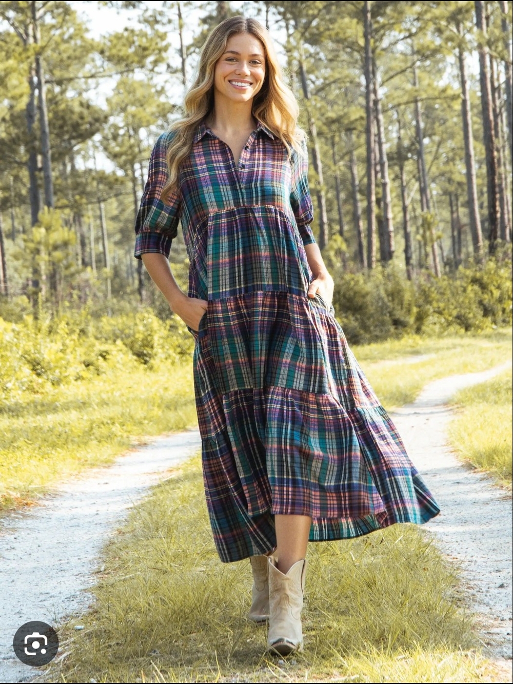 NATURAL LIFE Teal & Burgundy Plaid Button-Front Maxi Dress